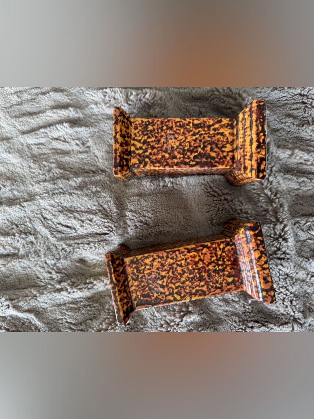 Speckled Orange & Black Candle Holders - Pair